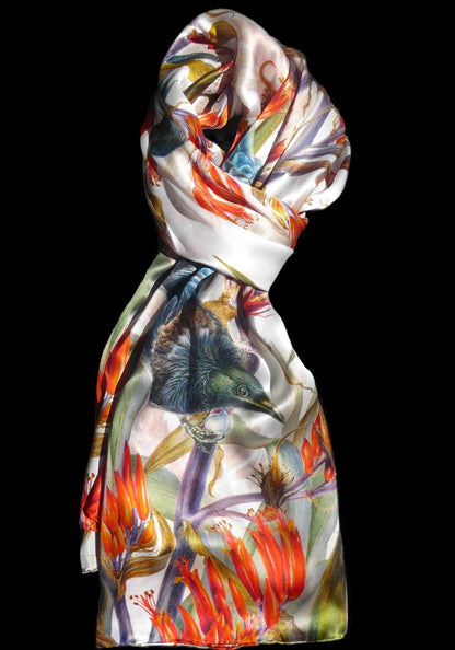 Silk Scarf New Zealand Flax & Tui